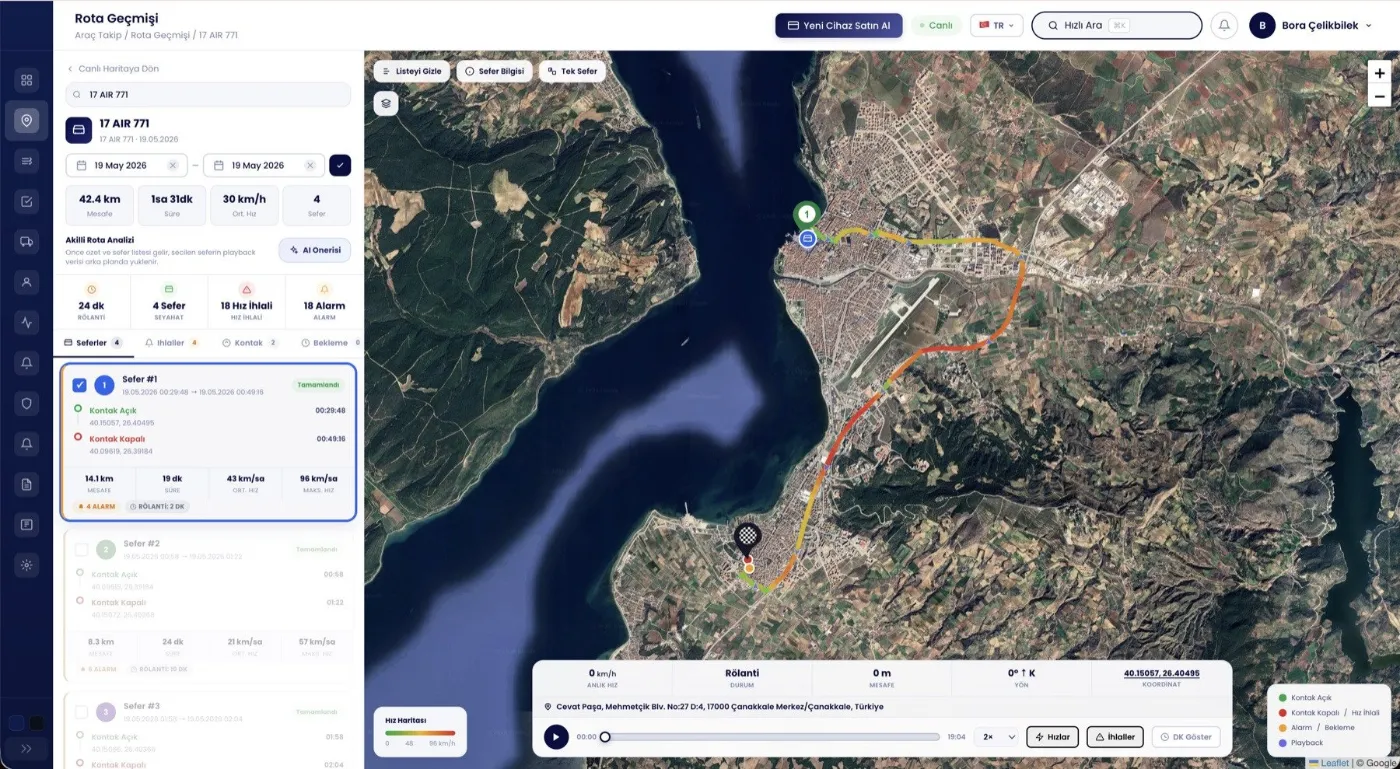 arvetrak rota geçmişi ekranı